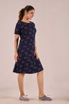 Sweet Moon Knit Cotton Mid Length Nightdress - Twilight Blue — thumbnail 3
